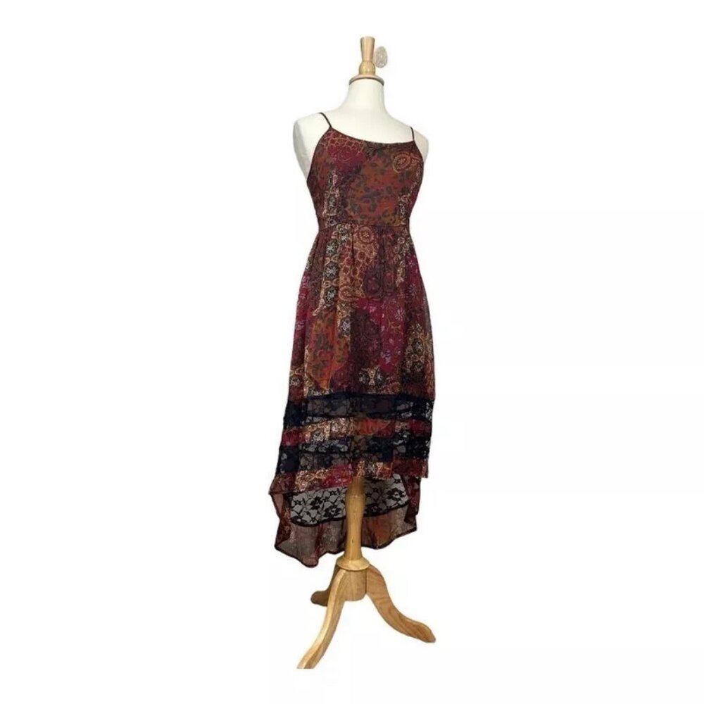 Band Of Gypsies Sun Dress S Lace High Low Midi Strappy Smocked Floral